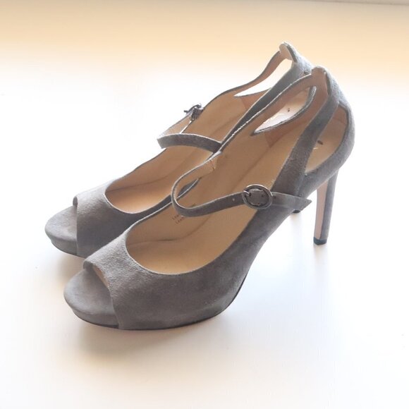 Via Spiga Grey Suede Open Toe Mary Jane Stiletto Heels / Sandals / Shoes Size 6 - Picture 9 of 16